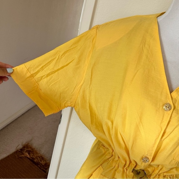 80s Yellow Oversized double pocket gold chunky button up short sleeve jacket - Picture 8 of 10